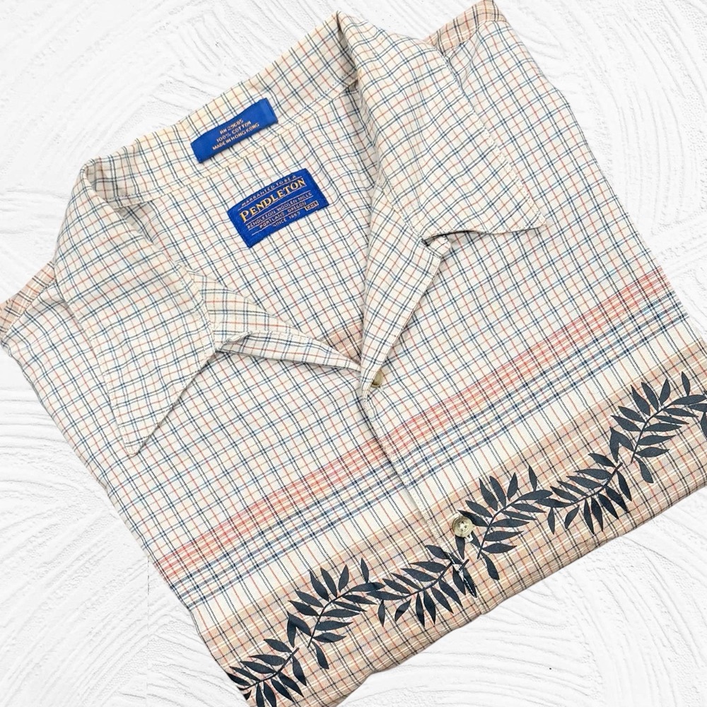 Vintage Pendleton Loop Collar Camp Shirt Mens XX Large Button Up Plaid Hong Kong
